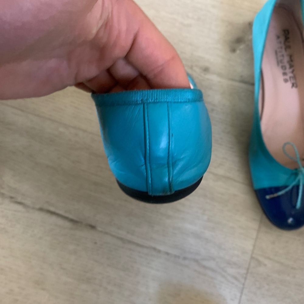 Paul Mayer Attitudes Turquoise Navy Blue Leather Ballet Flats Spain Size 10.5‎ B - Picture 7 of 10